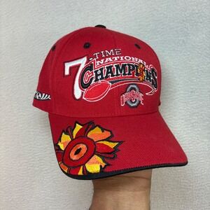 Y2K Ohio State Buckeyes Hat Unisex OSFA Red Flower National Champion Strap Wool